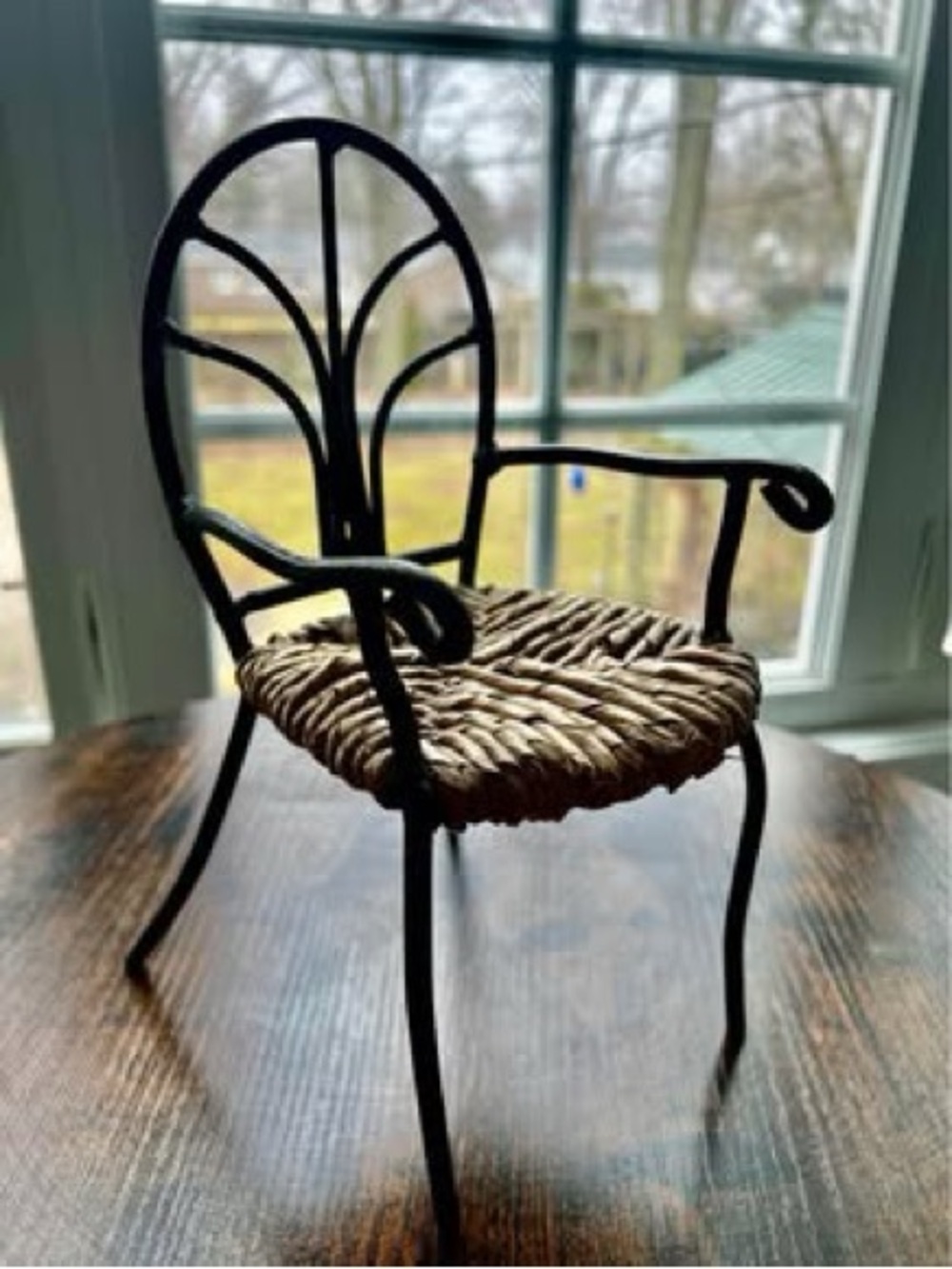 Woven Seat Decorative Metal Accent Chair - Black Frame, Natural Seat